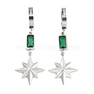 Star 304 Stainless Steel Dangle Earrings, Glass Rectangle Hoop Earrings for Women, Stainless Steel Color, 49.5x18.5mm(EJEW-L283-074P)
