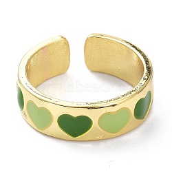 Heart Pattern Alloy Enamel Cuff Rings, Open Rings, Light Gold, Olive Drab, 6.5mm, US Size 7 1/4(17.5mm)(RJEW-Z008-16LG-E)