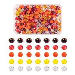 500Pcs 5Colors Electroplate Glass Beads, AB Color Plated, Faceted Rondelle, Clear & Orange & Red & Orange Red & Purple, 6x5mm, Hole: 1mm, 100pcs/Color(EGLA-LS0001-01B)