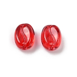 Transparent Glass Beads, Coffee Bean, Baking Paint, Red, 11x8.5x6.5mm, Hole: 1mm(DGLA-E004-15E)