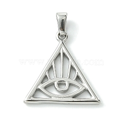 Non-Tarnish 304 Stainless Steel Pendants, Triangle with Eye Charm, Stainless Steel Color, 21.5x21x2mm, Hole: 7x3.5mm(STAS-L275-08P)