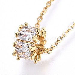 304 Stainless Steel Pendant Necklaces, with Cubic Zirconia, Golden, 17.71 inch(45cm), Pendant: 11x6.5mm(NJEW-H486-18G)