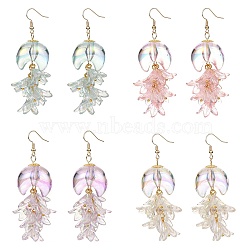 Resin & Acrylic Double Horn with Flower Dangle Earrings, Golden Brass Long Cluster Earrings for Women, Mixed Color, 78x21~32mm(EJEW-JE05280)