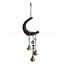 Moon Rattan Wind Chime, Witch Protection Bell for Door Handle Hanging Decoration, Home Outdoor Decoration, Coconut Brown, 500mm(PW-WG27777-04)