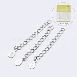 925 Sterling Silver End with Extender Chains and Drop Charms, Carved with S925, Silver, 48mm, Hole: 1.5mm(X-STER-F036-26S-48mm)