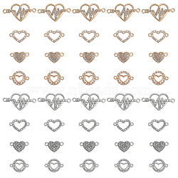 40Pcs 8 Styles Zinc Alloy Connector Charms, with Crystal Rhinestone, Heartbeat Love & Heart Links, Platinum & Light Gold, 29.5x15.5x2.5mm, Hole: 1.6mm, 5pcs/style(PALLOY-CA0002-45)