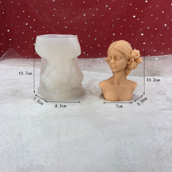 Goddess Girl DIY Candle Food Grade 3D Bust Portrait Silicone Molds, Half-body Sculpture Resin Casting Molds, For UV Resin, Epoxy Resin Jewelry Making, White, 10.7x8.5cm(CAND-PW0001-257)