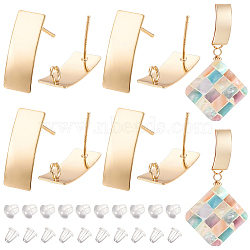 12Pcs Brass Stud Earring Findings, with Vertical Loops, Rectangle, with 30Pcs Plastic Ear Nuts, Real 18K Gold Plated, 16x6.5mm, Hole: 2.5mm, Pin: 0.8mm(KK-BC0011-36)