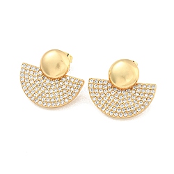 Fan Brass Pave Clear Cubic Zirconia Stud Earrings, Real 16K Gold Plated, 20.5x23mm(EJEW-M258-34G)