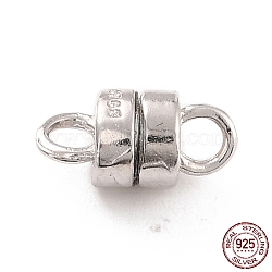 Rhodium Plated 925 Sterling Silver Magnetic Clasps, Column, Platinum, 11x5mm, Hole: 2mm(STER-A001-01P)