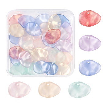 40Pcs Transparent Spray Painted Glass Pendants, Frosted, Petal, Mixed Color, 15x20x4mm, Hole: 1.4mm