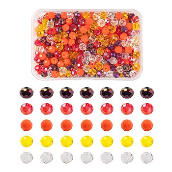 500Pcs 5Colors Electroplate Glass Beads, AB Color Plated, Faceted Rondelle, Clear & Orange & Red & Orange Red & Purple, 6x5mm, Hole: 1mm, 100pcs/Color