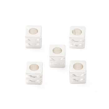 Brass Beads, Long-Lasting Plated, Cube, Silver, 4x4x4mm, Hole: 2mm