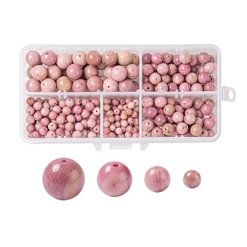 340Pcs 4 Sizes Natural Rhodonite Beads, Round, 4mm/6mm/8mm/10mm, Hole: 0.8~1mm