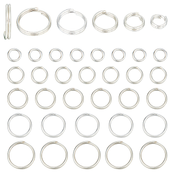 40Pcs 5 Styles 925 Sterling Silver Split Jump Rings, Double Loop Jump Rings, Round Rings, Silver, 4~8x1~2mm, Inner Diameter: 2.7~7mm, 8pcs/style