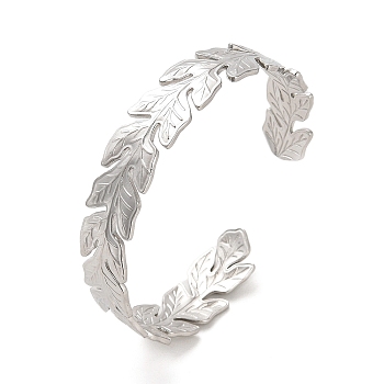 304 Stainless Steel Leaf Cuff Bangles, Stainless Steel Color, Inner Diameter: 2-1/4 inch(5.6cm)
