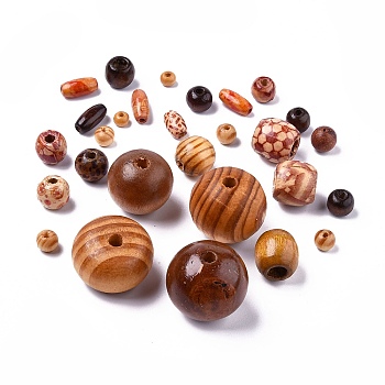Defective Closeout Sale, Wood Beads, Mixed Shapes, Mix Style, 6~30x4.5~28mm