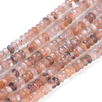 Natural Multi-Moonstone Beads Strands, Rondelle, Faceted, 3.5x2.5mm, Hole: 0.7mm, about 156~157pcs/strand, 15.31 inch~15.43 inch(38.9~39.2cm)