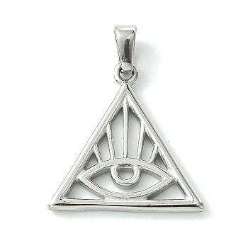 304 Stainless Steel Pendants, Triangle with Eye Charm, Stainless Steel Color, 21.5x21x2mm, Hole: 7x3.5mm