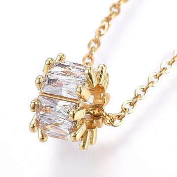 304 Stainless Steel Pendant Necklaces, with Cubic Zirconia, Golden, 17.71 inch(45cm), Pendant: 11x6.5mm