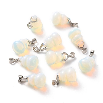 Opalite Pendants, with Brass Loops and Snap on Bails, Long-Lasting Plated, Platinum, Gourd/Calabash, 16.5~17x12mm, Hole: 4x4mm