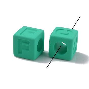 Rubberized Style Opaque Acrylic Beads, Square, Green, 12x12x12mm, Hole: 7mm