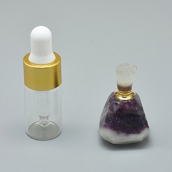 Faceted Natural Jade Openable Perfume Bottle Pendants, with Brass Findings and Glass Essential Oil Bottles, 33~37x18~22mm, Hole: 0.8mm, Glass Bottle Capacity: 3ml(0.101 fl. oz), Gemstone Capacity: 1ml(0.03 fl. oz)