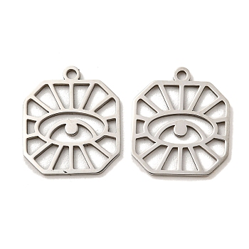316 Surgical Stainless Steel Pendants, Laser Cut, Octagon with Eye, Stainless Steel Color, 17x15x1mm, Hole: 1.4mm