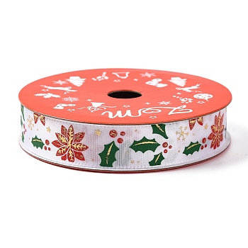 5 Yards Christmas Gold Stamping Polyester Printed Ribbon, for Gift Wrapping, Deer, 5/8 inch(16mm)