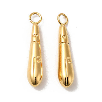 Manual Polishing 304 Stainless Steel Pendants, Teardrop Charm, Real 18K Gold Plated, 17.5x3.5mm, Hole: 1.8mm