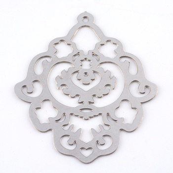 304 Stainless Steel Filigree Pendants, Flower, Stainless Steel Color, 35x30.5x0.5mm, Hole: 1mm, about 200~215pcs/bag