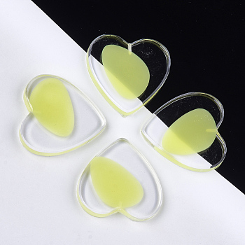 Transparent Resin Beads, for Pendant Making, Half Drilled, Heart, Yellow, 37~37.5x37~37.5x4.5~5.5mm, Half Hole: 1mm
