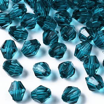 Transparent Acrylic Beads, Bicone, Teal, 6x5.5mm, Hole: 1.5mm, about 6120pcs/500g
