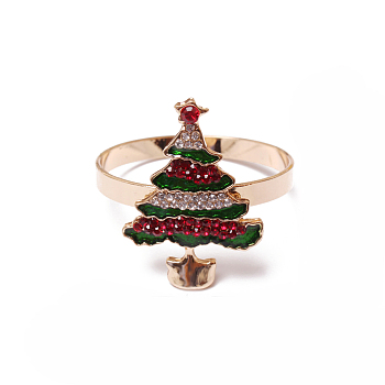 Christmas Alloy Rhinestone Napkin Rings, with Enamel, Napkin Holder Adornment, Restaurant Daily Accessories, Christmas Tree, 36x40mm