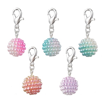 Acrylic Imitation Pearl Pendant Decorations, with Zinc Alloy Lobster Claw Clasps, Round, Mixed Color, 29mm