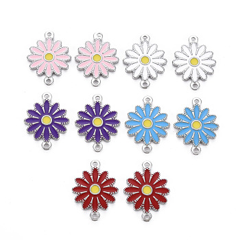304 Stainless Steel Enamel Links Connectors, Stainless Steel Color, Flower, Mixed Color, 21x15.5x2mm, Hole: 1.4mm
