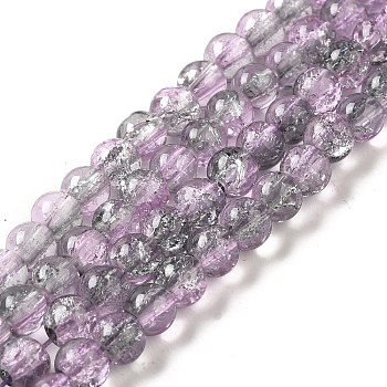 Spray Painted Crackle Glass Beads Strands, Round, Two Tone, Plum, 6mm, Hole: 1.3~1.6mm, about 133pcs/strand, 31.4 inch