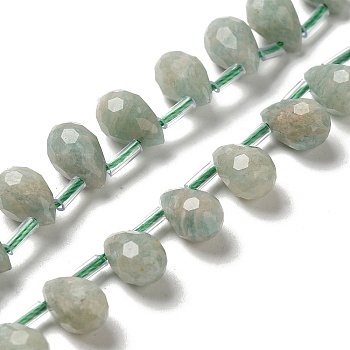 Natural Amazonite Beads Strands, Faceted, Top Drilled, Teardrop, 9~10.5x6~6.5mm, Hole: 0.7mm, about 45pcs/strand, 15.59~16.14''(39.6~41cm)