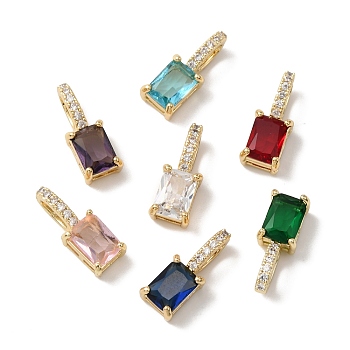 Brass Micro Pave Cubic Zirconia Pendants, Rectangle Charm, Mixed Color, 15x6x5mm, Hole: 5x2.5mm