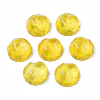 Transparent Resin Cabochons, Water Ripple Cabochons, with Glitter Powder, Half Round, Yellow, 17.5x7.5~8mm
