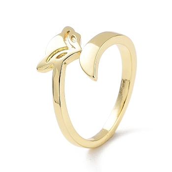 Brass Open Cuff Rings for Women, Fox Shape, Golden, Inner Diameter: 17.8mm
