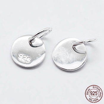 925 Sterling Silver Pendants, Flat Round Charms, with 925 Stamp, Silver, 6x0.6mm, Hole: 2mm