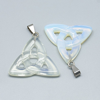 Opalite Pendants, with Stainless Steel Snap On Bails, Trinity Knot/Triquetra, Irish, 23~40x33~38x5~7mm, Hole: 6x4mm