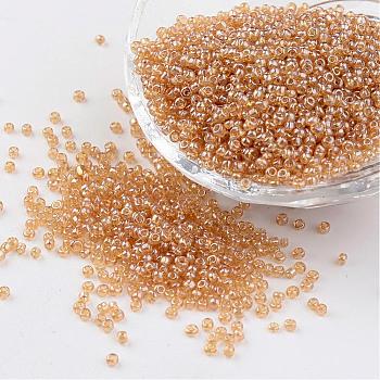 Round Glass Seed Beads, Trans. Colours Lustered, Goldenrod, Size: about 2mm in diameter, hole: 1mm, about 3306pcs/50g