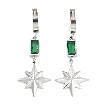 Star 304 Stainless Steel Dangle Earrings, Glass Rectangle Hoop Earrings for Women, Stainless Steel Color, 49.5x18.5mm
