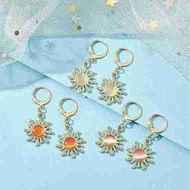 3 Pair 3 Color Alloy Sun Dangle Leverback Earrings with Cat Eye(EJEW-JE05587)-2