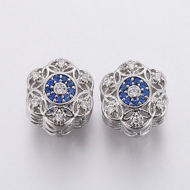 Blue Flower Brass+Cubic Zirconia European Beads