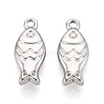 304 Stainless Steel Fish Charms, Stainless Steel Color, 15x6.5x3mm, Hole: 1.4mm(X-STAS-T069-06P)