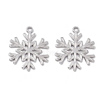 Non-Tarnish 304 Stainless Steel Pendants, Snowflake Charm, Stainless Steel Color, 33x26.5x1.5mm, Hole: 3mm(STAS-B031-35P)