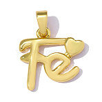 Brass Pendants, Ion Plating(IP), Word Fe with Heart Charms, Mirror Polished Finish, Real 18K Gold Plated, 18x16mm, Hole: 4.8mm(KK-OY001-42G)